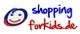 Lächelndes Gesicht mit blauem "shopping" und rotem "forkids.de"-Text daneben.
