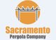 Orange and gray logo of "Sacramento Pergola Company" with a pergola illustration.