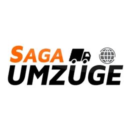 Logo von "Saga Umzüge" mit einem LKW-Piktogramm und einer Weltkugel.