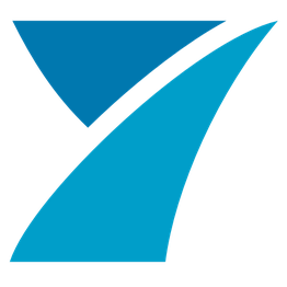 Abstract design with blue triangular shapes forming a stylized "Y" on a white background.