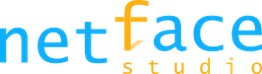 Logo mit blauem Text "netface" und gelbem "studio" darunter.