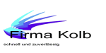 Logo der Firma Kolb mit dem Slogan "schnell und zuverlässig" und blauen Grafikelementen.
