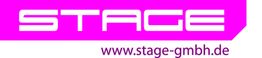 STAGE-Logo in Magenta mit URL "www.stage-gmbh.de" in Lila darunter.