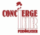 Logo mit Schriftzug „Ihr persönlicher Concierge“, rote und weiße Buchstaben mit Hut-Detail.