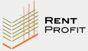 Logotipo de Rent Profit con diseño geométrico de líneas naranjas y verdes.