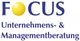 Logo: "FOCUS Unternehmens- & Managementberatung" mit gelbem Kreis als O.