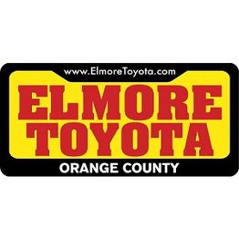 Elmore Toyota logo with website and Orange County text on yellow background.