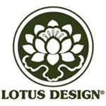 Lotusblumen-Logo mit Schriftzug "Lotus Design" darunter in einem kräftigen Grünton.
