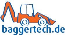 Orange-weißer Bagger-Logo über dem Text "baggertech.de" in blauer Schrift.