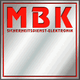 Logo mit rotem Text: "MBK Sicherheitsdienst-Elektronik" auf silbernem Hintergrund.