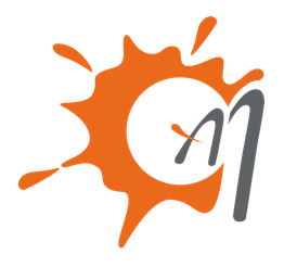 Orange Stier-Logo mit grau stilisiertem Kopf und Hörnern, die nach oben gebogen sind.