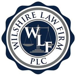 Logo of Wilshire Law Firm PLC with a scales of justice design and the initials WLF.