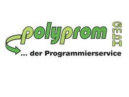 Logo der polyprom GmbH mit grünem Schriftzug und Text: "... der Programmier­service".