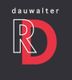Logo mit großem, halbtransparentem roten "R" und schwarzem "D", darüber der Text "dauwalter".