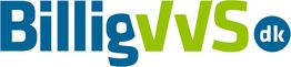 Logo: BilligVVS.dk i blå og grøn skrift på hvid baggrund.