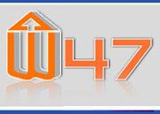 Logo mit einem orangefarbenen "W" und der Zahl "47" auf grauem Hintergrund.