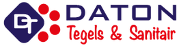 Logo van Daton Tegels & Sanitair met blauwe en rode tekstelementen.