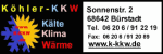 Köhler KKW Logo mit Adresse, Telefonnummern und Webadresse in Bürstadt.