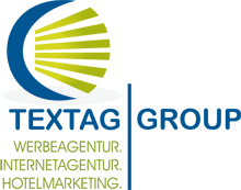 Logo der Textag Group mit Slogan: Werbeagentur, Internetagentur, Hotelmarketing.
