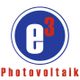 Logo mit blauem Kreis, darin "e3" in weiß/rot, unten steht "Photovoltaik" in roter Schrift.