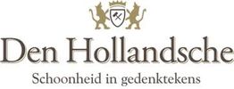 Logo van Den Hollandsche met twee leeuwen en een schild. Tekst: "Schoonheid in gedenktekens".