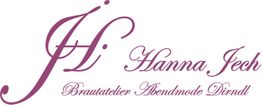 Logo: Hanna Jech Brautatelier, Abendmode und Dirndl, in lila Schrift auf weißem Hintergrund.