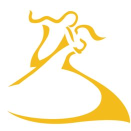 Stylized yellow outline of a couple dancing gracefully, suggesting fluid movement and elegance.