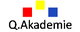 Logo der Q.Akademie mit roten, gelben und blauen Quadraten.