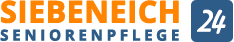 Logo mit Text "Siebeneich 24 Seniorenpflege", orange und blau gestaltet.