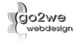 Logo von go2we webdesign in grauer Schrift auf weißem Hintergrund.