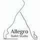 Logotipo del estudio "Allegro Ballet Studio" con líneas curvas que forman la figura de un bailarín.