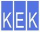 Drei blaue Rechtecke mit weißen Buchstaben "K", "E", "K" darauf.