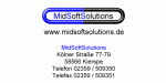 Logo und Kontaktdaten von MidSoft Solutions mit Adresse und Telefonnummer in Kaarst, Deutschland.