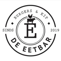 Logo van De Eetbar, met een koe en kip boven de letter E, sinds 2019.