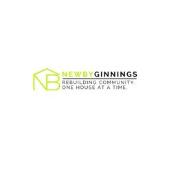 Logo with green house symbol and text: "Newbyginnings. Rebuilding community, one house at a time."