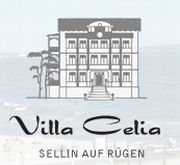 Abbildung eines Hauses mit Schriftzug "Villa Celia, Sellin auf Rügen" auf grauem Hintergrund.