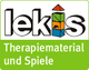 Logo mit Schriftzug "lekis" und bunten Bausteinen, darunter "Therapiematerial und Spiele".