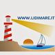 Faro con barca a vela e tramonto, testo "www.lidimare.it".