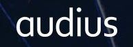 Der Text "audius" in weißer Schrift vor einem dunkelblauen Hintergrund.