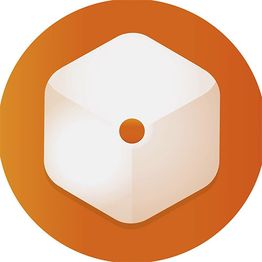 Ícono de un dado de un solo punto sobre fondo naranja circular.