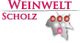 Logo von Weinwelt Scholz mit roten und weißen Traubenblättern.