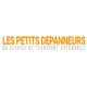 Logo avec texte "Les Petits Depanneurs, un service de transport automobile" en orange et gris.