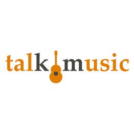 Logo mit Schriftzug "talk music", bei dem das "k" eine Gitarre bildet.
