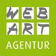 Grünes Logo mit "WEB ART AGENTUR" in grauer und weißer Schrift auf grünen und weißen Kästchen.