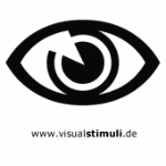 Schwarz-weißes Augensymbol mit Webseite: www.visualstimuli.de.