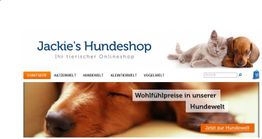 Shop-Website mit schlafendem Hund und Katze, Text: "Wohlfühlpreise in unserer Hundewelt".