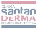 Logo de Clínica San Tan Derma, especializada en dermatología y estética, en colores azul y rosa.