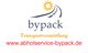 Logo der Firma "bypack" mit Straßenmotiv und Sonne, Text "Transportvermittlung" und Website.