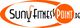 Logo mit Schriftzug „Sunny Fitness Point“ in orange und schwarz.
