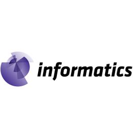 Logo mit Schriftzug "informatics" und abstraktem, violettem Kreisdesign links davon.